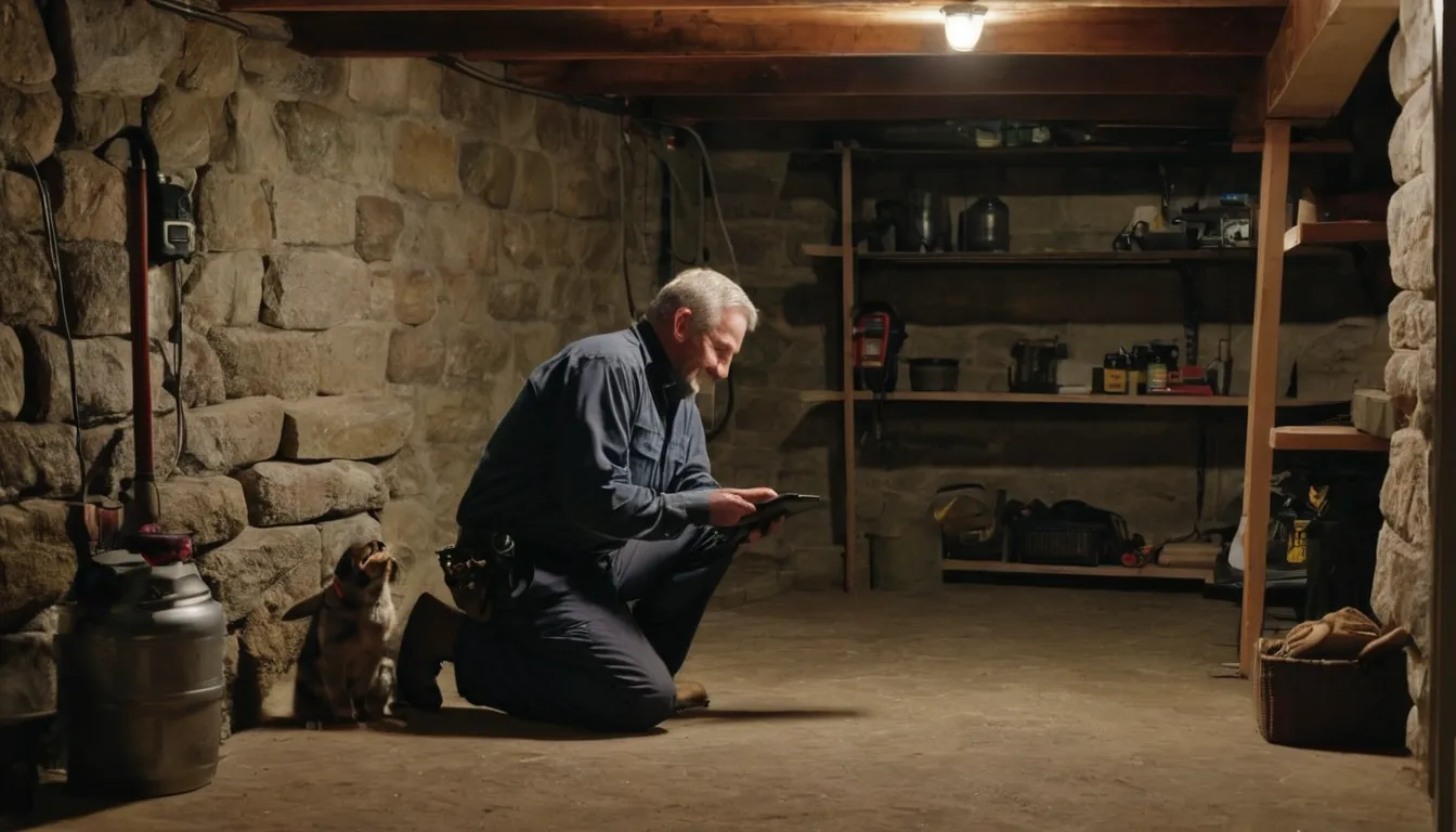A friendly pest control provider inspecting a basement wall with a homeowner in a Norristown house
