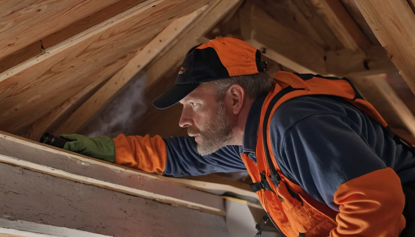 A local wildlife removal provider inspecting an attic roofline on an older home in Norristown